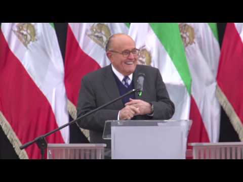 Mayor Rudy Giuliani speaks at Iranian opposition rally in Warsaw