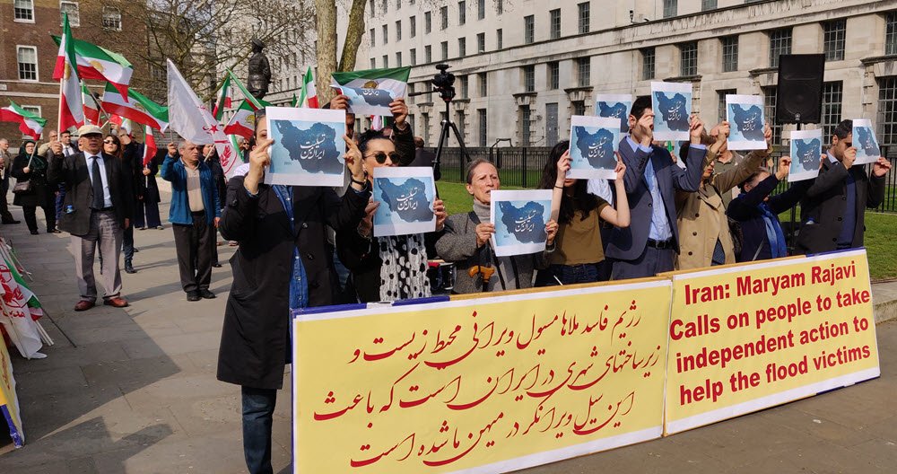 MEK supporters hold demonstration in London over Iran flood