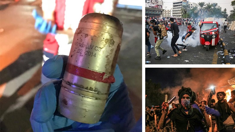 Iraq protests-Iran's tear gas