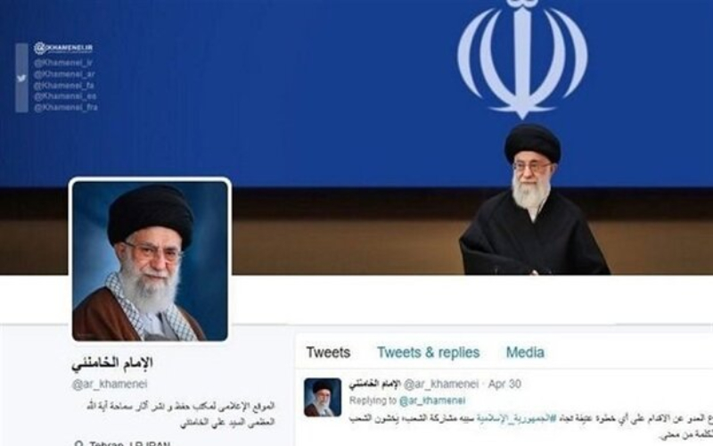 Facebook deletes the Arabic page of Iran's Supreme Leader Ali Khamenei due to breaching its regulations. The image belongs to Khamenei's Arabic account on twitter.