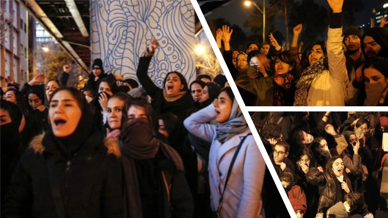 University students protest the Iranian regime's inhumane downing of the passenger plane-January 2020