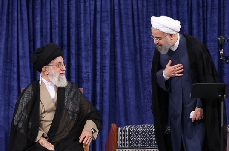 Hassan Rouhani is bowing to the Iranian regime’s supreme leader Ali Khamenei as a sign of his loyalty to him.