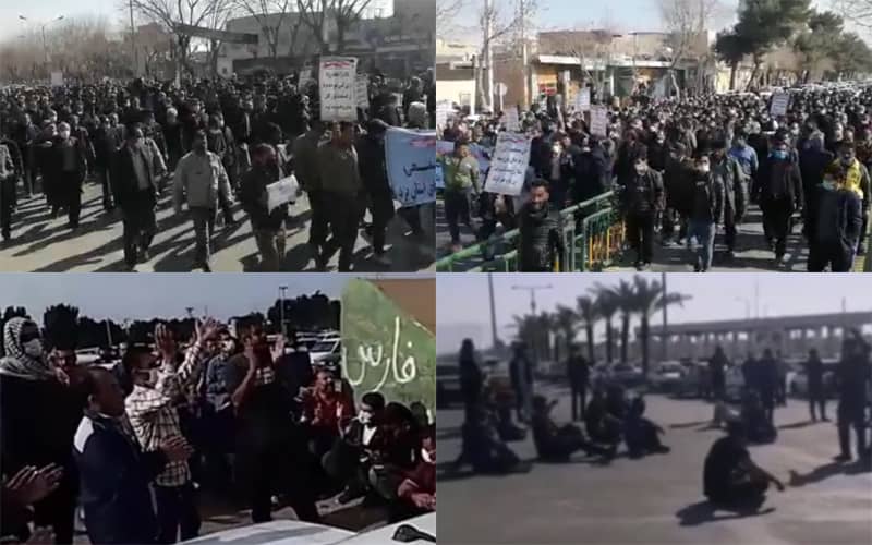 On January 16, Iranian citizens once again vented their anger at the regime's profiteering policies through three protests in two provinces.
