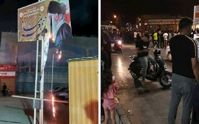 Iran's youths set fire to the banners of the regime's supreme leader Ali Khamenei