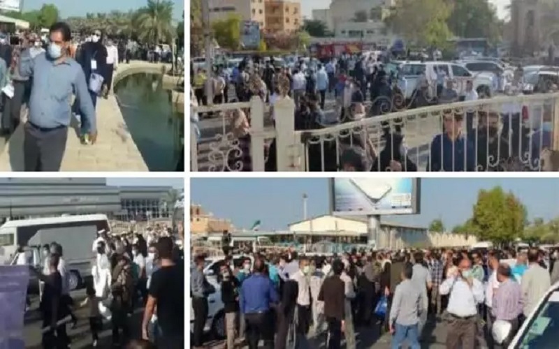 Iranian people in Bushehr held protests because of their dire livelihood conditions by criticizing the regime's president Ebrahim Raisi's arrival in Bushehr province, calling such trips of the president artificial and useless.