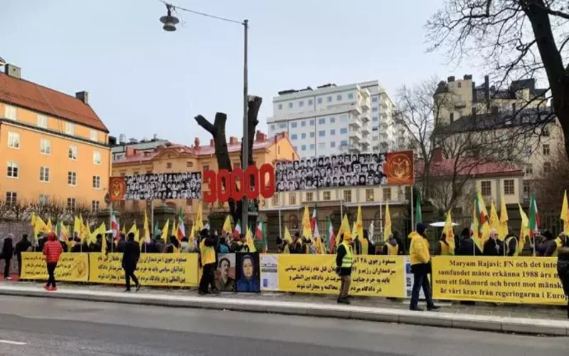 Supporters of the Iranian Resistance hold rally in Stockholm, as Iranian regime torturer Hamid Noury is being tried in a court in Sweden, Stockholm for his crimes against the humanity in the 1988 Massacre.