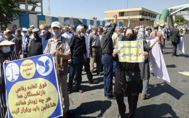 Protest by Iran’s pensioners demanding their wages, while living below the poverty line.