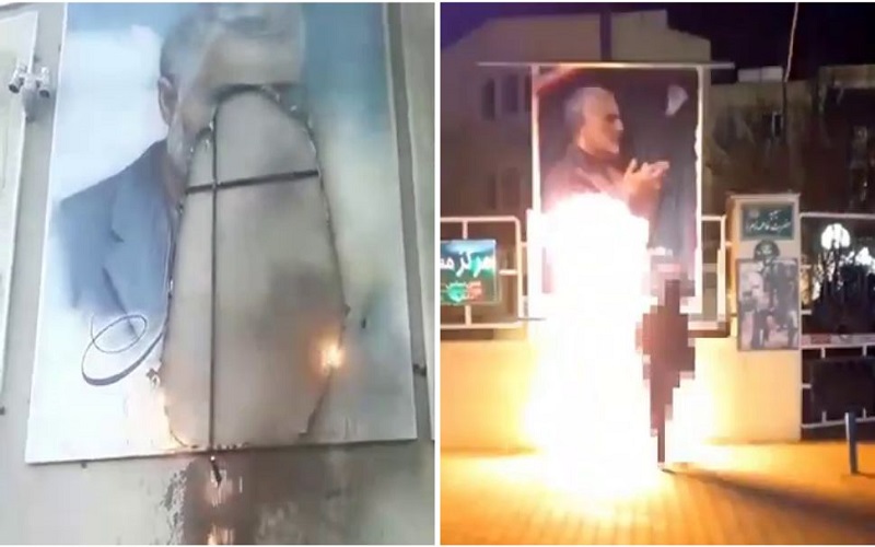 On the third anniversary of the death of the Iran regime's Quds Force commander Qasem Soleimani, rebellious youths torched his placards and statues all over the country.